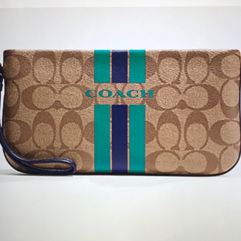 COACH VARSITY STRIPE LARGE WRISTLET IN SIGNATURE